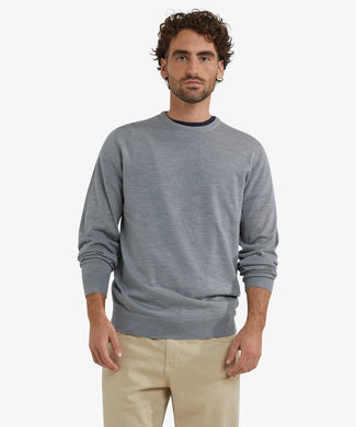 Luxury Merino Wool Crew Neck Sweater | Medium Grey Melange