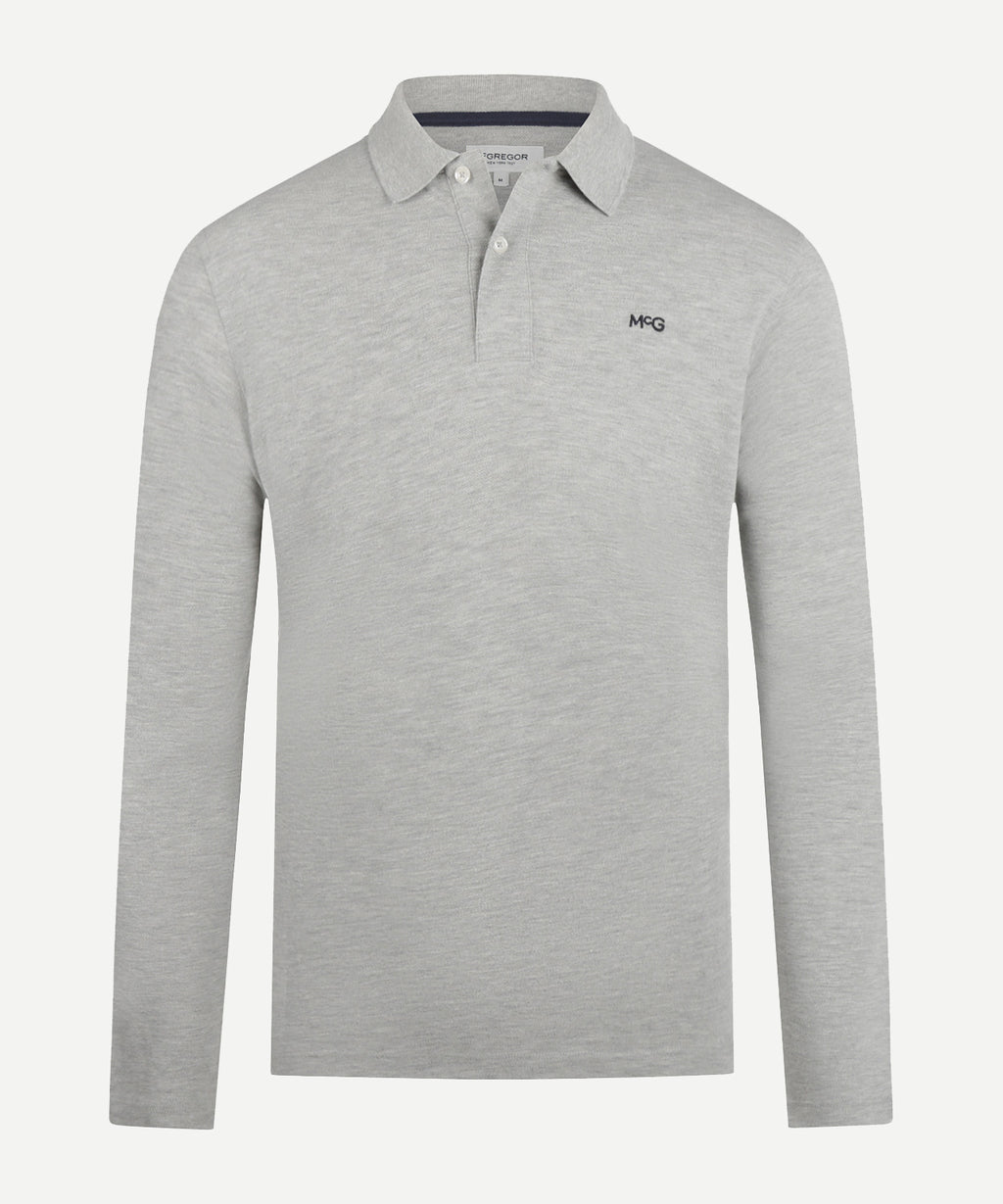 Long Sleeve Piqué Polo | Medium Grey Melange | McGregor New York