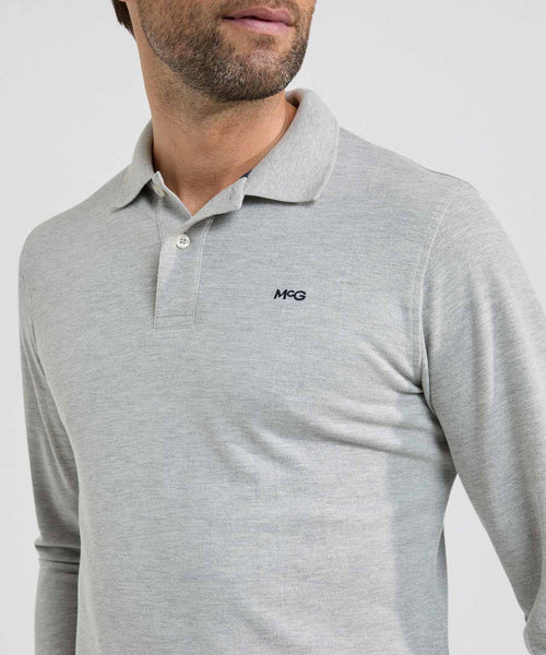Long Sleeve Piqué Polo | Medium Grey Melange