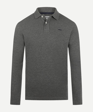 Polo piqué lange mouw | Dark Grey Melange