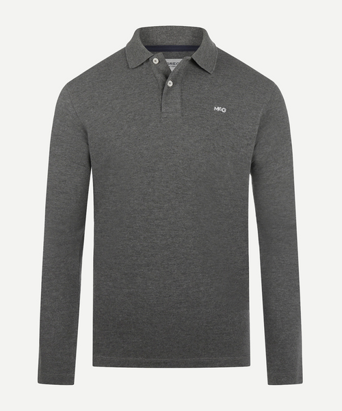 Polo piqué lange mouw | Dark Grey Melange