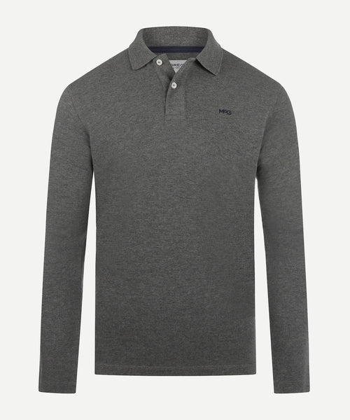 Polo piqué lange mouw | Dark Grey Melange