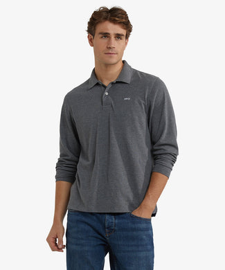 Polo piqué lange mouw | Dark Grey Melange