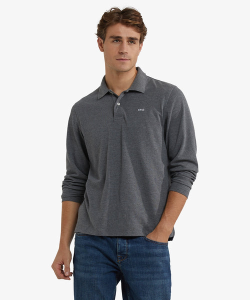 Polo piqué lange mouw | Dark Grey Melange