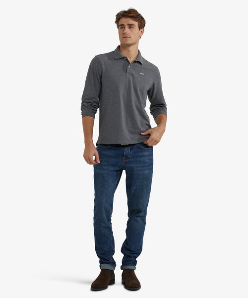 Polo piqué lange mouw | Dark Grey Melange