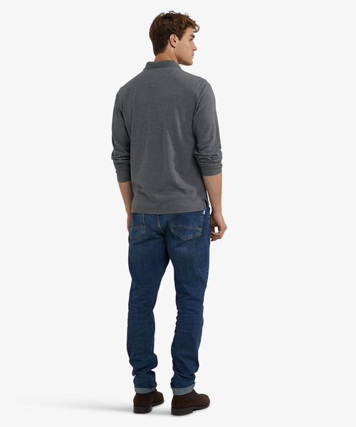 Polo piqué lange mouw | Dark Grey Melange