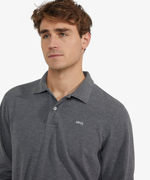 Polo piqué lange mouw | Dark Grey Melange