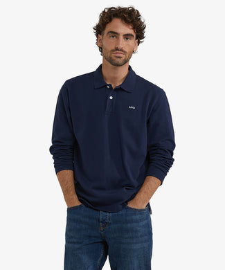Polo piqué lange mouw | Navy