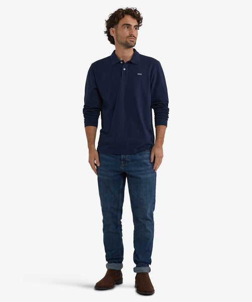 Polo piqué lange mouw | Navy