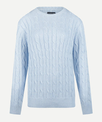 Sweater Cable Knit Cotton-Cashmere Round Neck | Light Blue