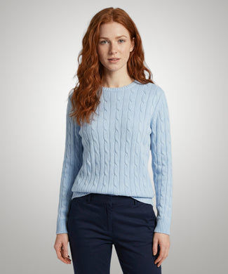 Sweater Cable Knit Cotton-Cashmere Round Neck | Light Blue