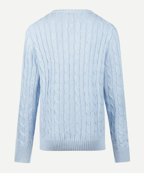 Cable Knit Sweater Cotton Cashmere Round Neck | Light Blue