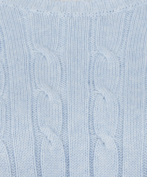 Cable Knit Sweater Cotton Cashmere Round Neck | Light Blue