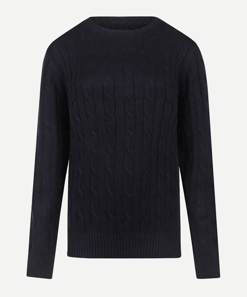 Cable Knit Sweater Cotton Cashmere Crew Neck | Navy
