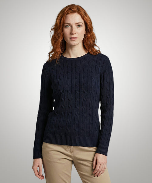 Sweater Cable Knit Cotton-Cashmere Round Neck | Navy