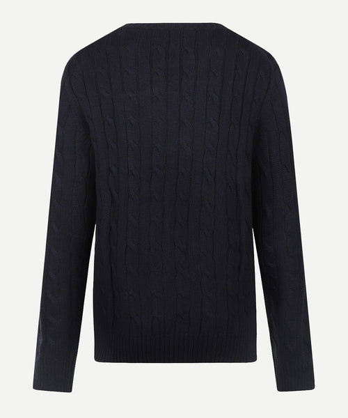 Cable Knit Sweater Cotton Cashmere Crew Neck | Navy
