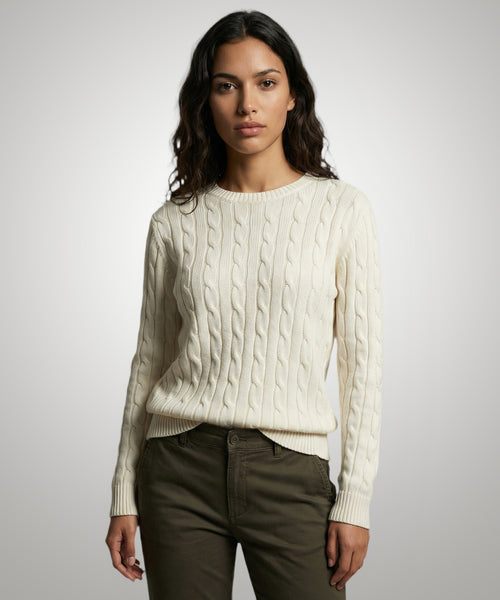 Trui Kabelpatroon Katoen-Kasjmier Ronde Hals | Off White