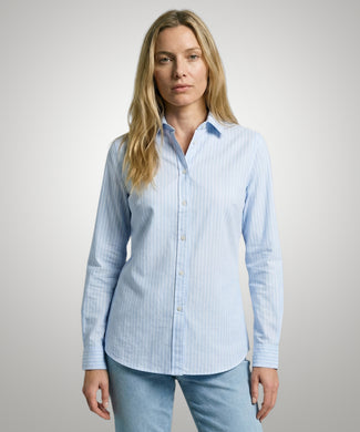 Cotton Linen Stripe Blouse | Light Blue