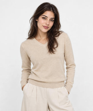 Cotton-Cashmere V-Neck Sweater | Sand