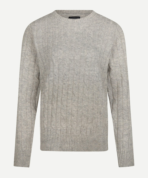 Cable Knit Wool Crew Neck Sweater | Medium Grey Melange
