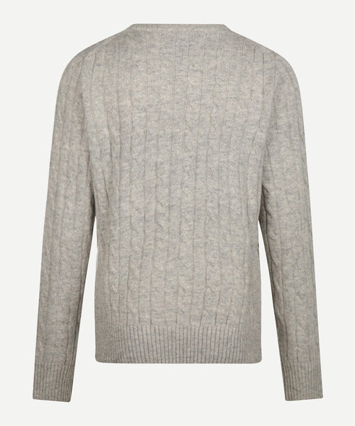 Cable Knit Wool Crew Neck Sweater | Medium Grey Melange