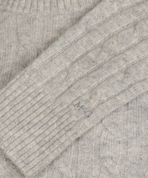 Cable Knit Wool Crew Neck Sweater | Medium Grey Melange