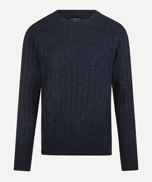 Cable Trui Wol Ronde Hals | Navy