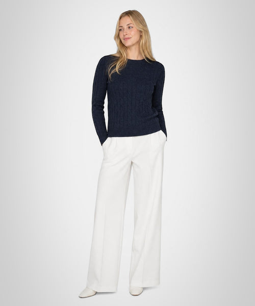 Cable Trui Wol Ronde Hals | Navy