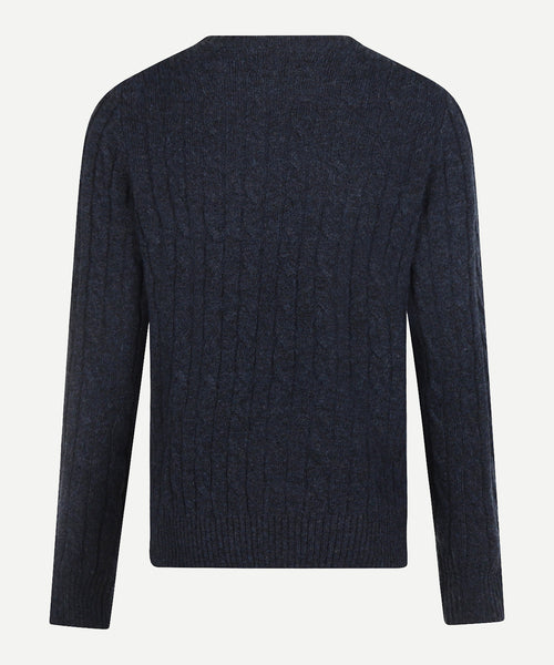Cable Trui Wol Ronde Hals | Navy