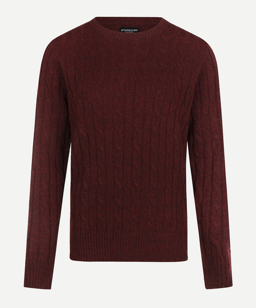 Cable Knit Wool Crew Neck Sweater | Burgundy