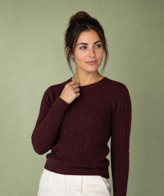 Cable Trui Wol Ronde Hals | Burgundy
