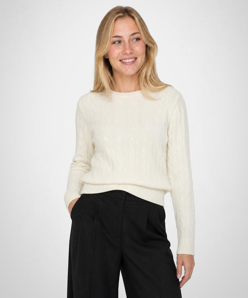 Cable Knit Wool Crew Neck Sweater | Off White