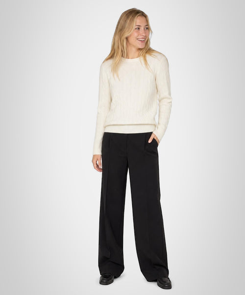 Cable Knit Wool Crew Neck Sweater | Off White