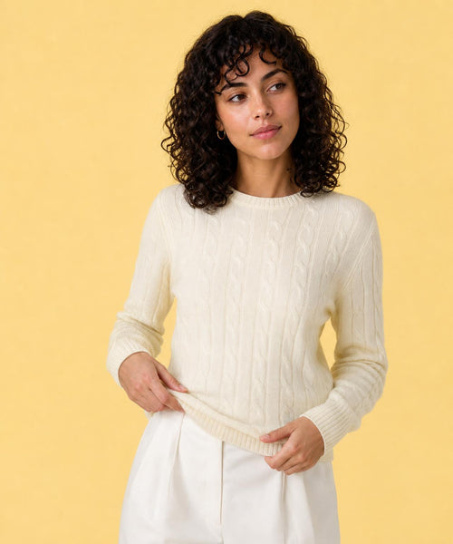Cable Knit Wool Crew Neck Sweater | Off White