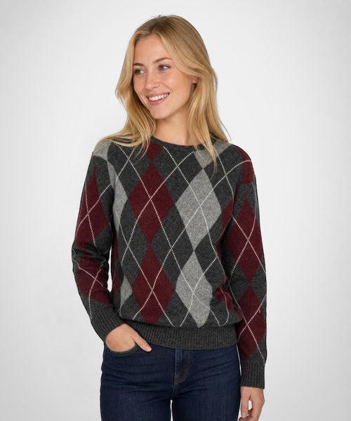 Argyle Wool Crew Neck Sweater | Dark Grey Melange