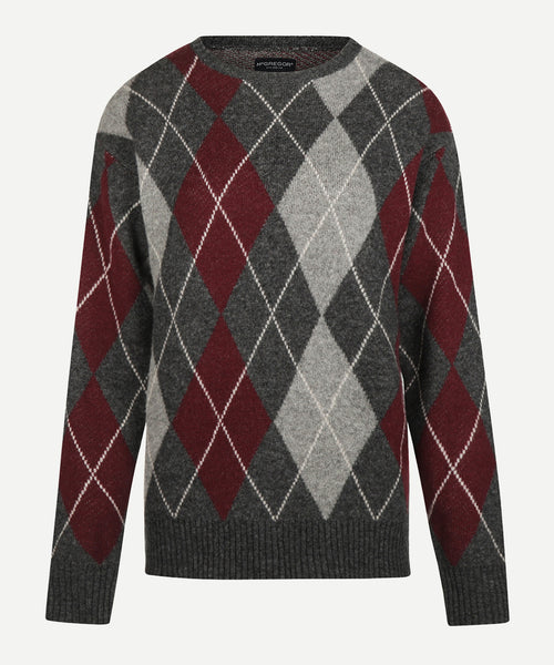 Argyle Wool Crew Neck Sweater | Dark Grey Melange