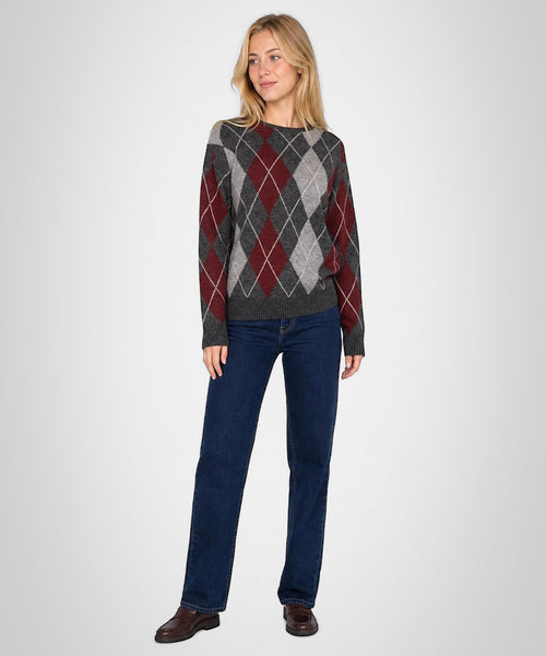 Argyle Wool Crew Neck Sweater | Dark Grey Melange