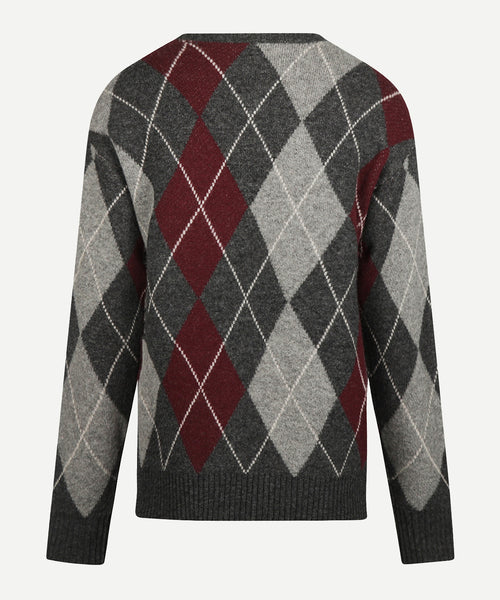 Argyle Wool Crew Neck Sweater | Dark Grey Melange