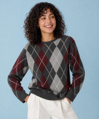 Argyle Trui Wol Ronde Hals | Dark Grey Melange
