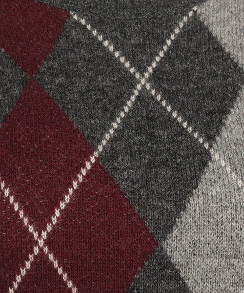 Argyle Wool Crew Neck Sweater | Dark Grey Melange