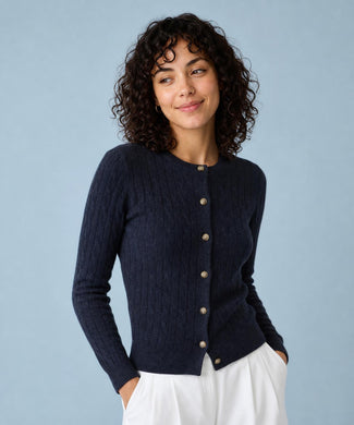 Button Cable Vest Wol | Navy