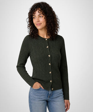 Button Cable Vest Wol | Dark Olive