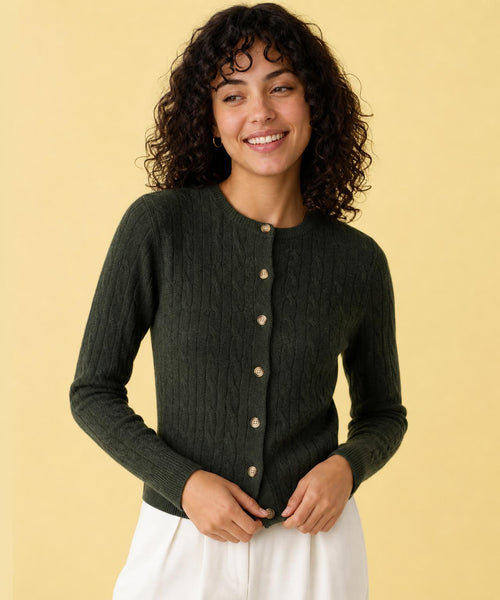 Button Cable Vest Wool | Dark Olive